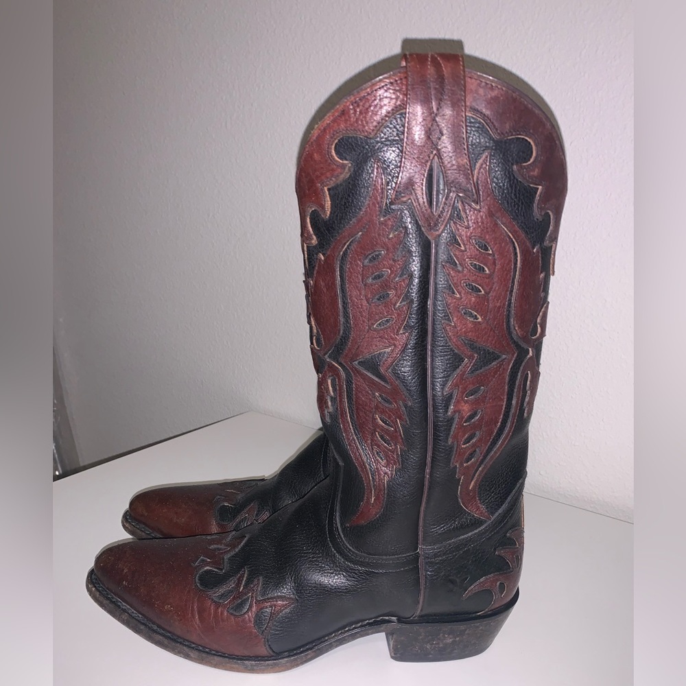 Vintage Frye Billy Firebird Brown/Black Leather Western/Cowboy Boots 8.5
